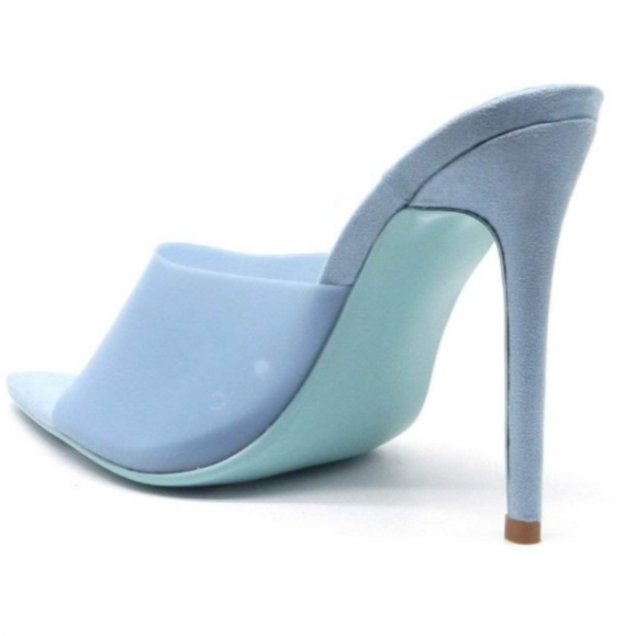 Sky Blue Open Toe Mule Stiletto Heels - Picture 2 of 4